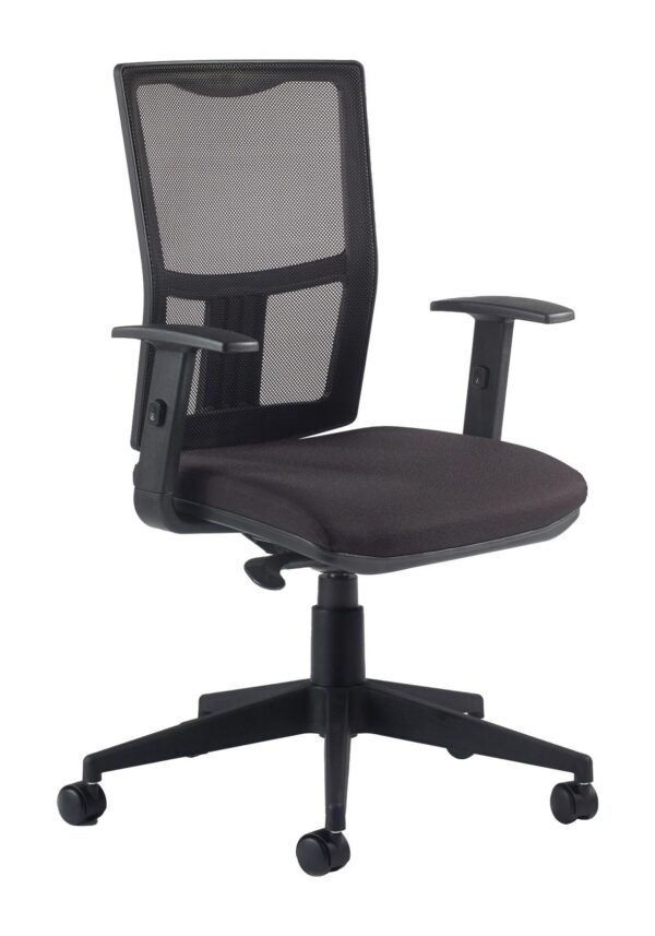 chaise de bureau résille, version réglage de hauteur à dossier résille noir, assise tissu noir et piètement nylon noir
