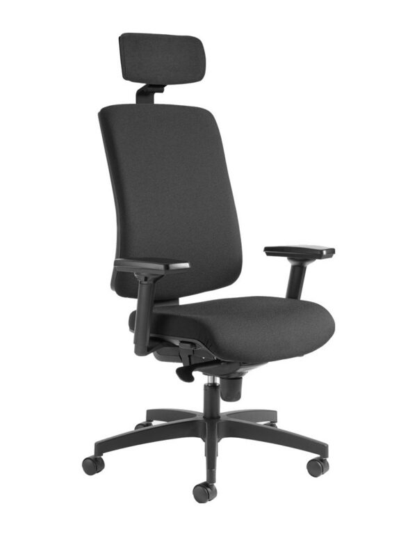 Chaise de bureau tissu noire à haut dossier tapissé et têtière réglable