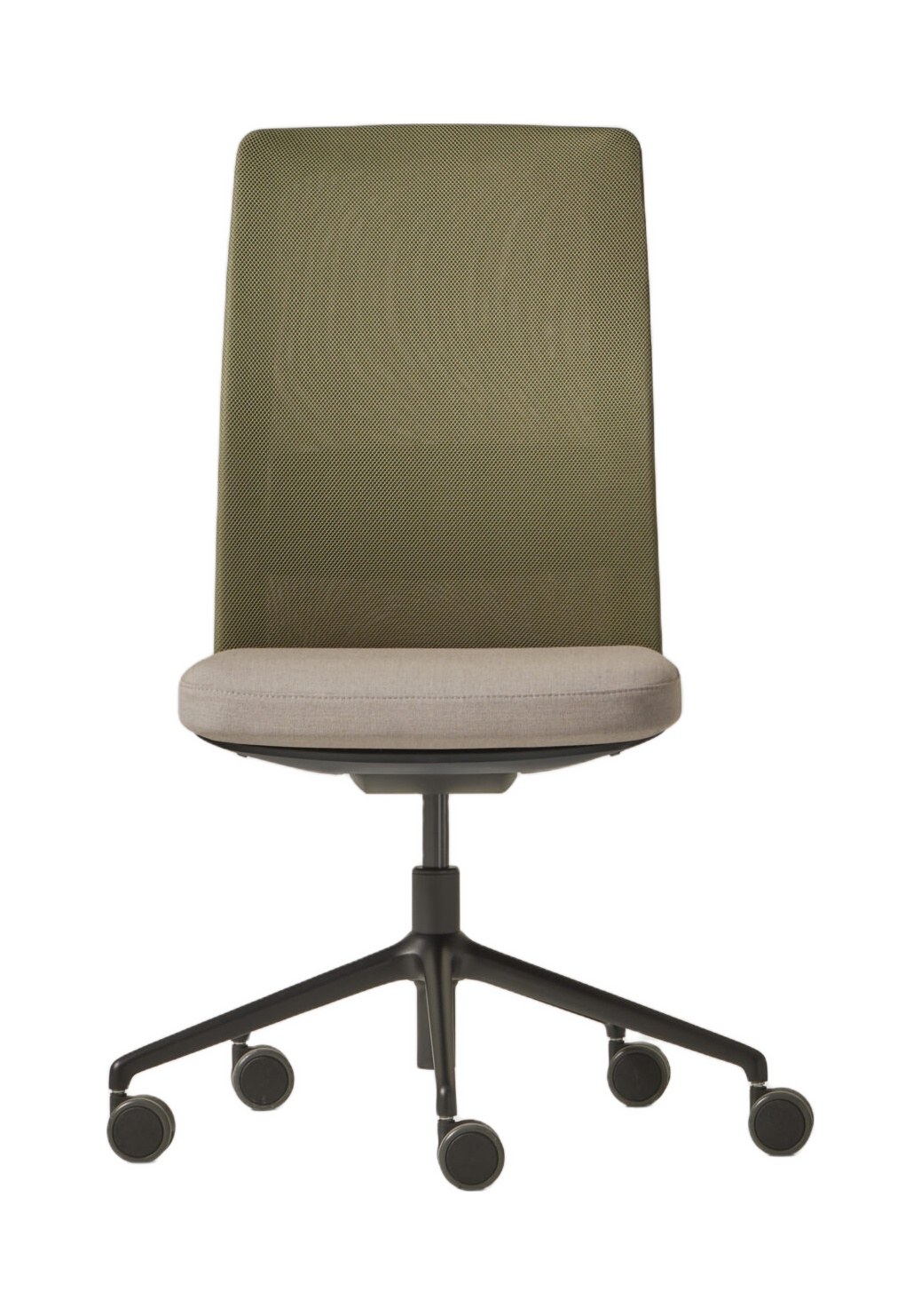Chaise ergonomique Esitt par Inclass, dossier résille ou tapissé chaise ergonomique Inclass Esitt à dossier résille vert olive et piètement noir, fond blanc