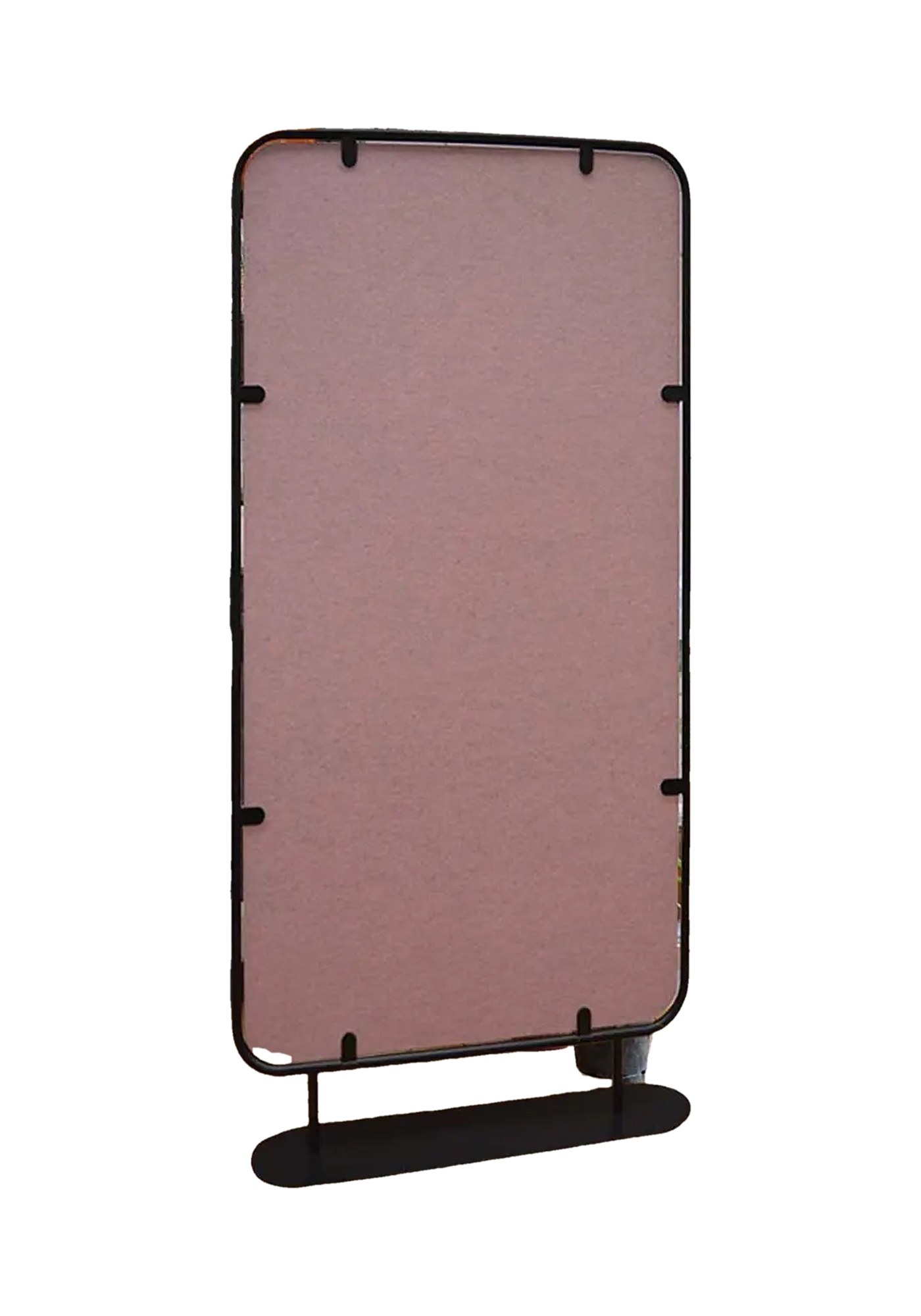 Cloison acoustique Split par Slalom, écran autoportant de 190 cm cloison acoustique autoportante Slalom Split rose a cadre noir et base en acier, fond blanc