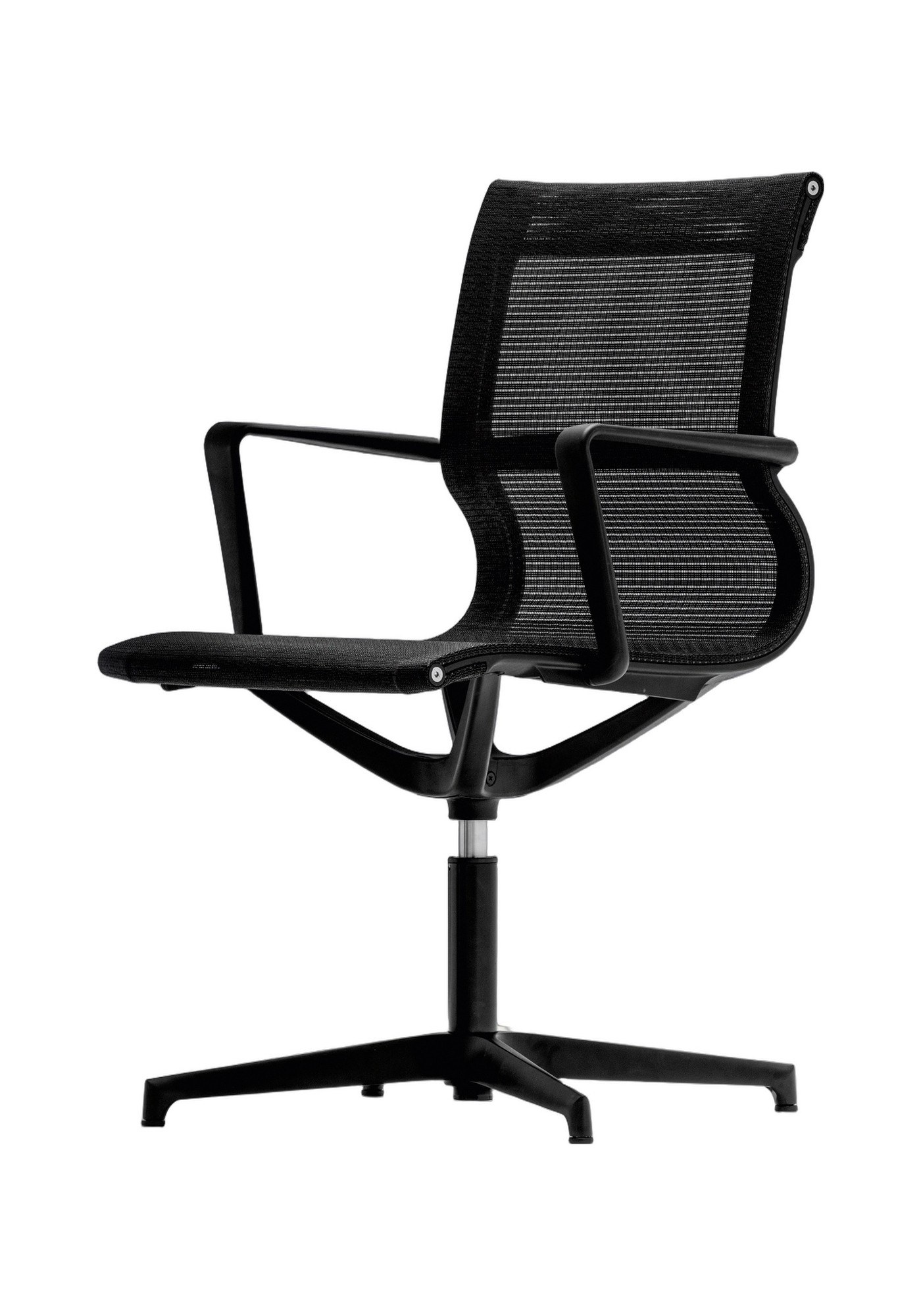 Fauteuil de bureau Moma par Bralco, résille ou tissu fauteuil de bureau Moma Bralco en résille noire sur base 4 branches, fond blanc