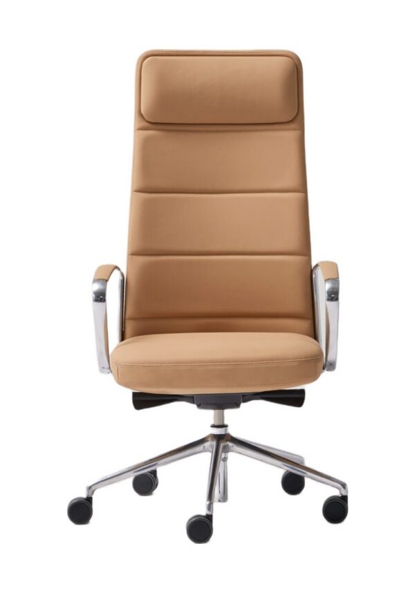 fauteuil de direction Inclass Zenpro en cuir caramel à surpiqûres horizontales, fond blanc