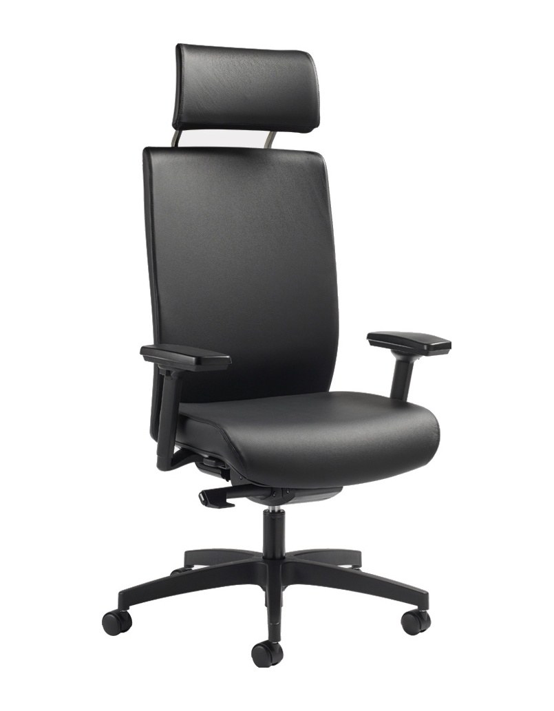 Fauteuil de Direction à Haut Dossier et Têtière, Mécanisme Synchrone Fauteuil de direction à têtière déportée, revêtement noir