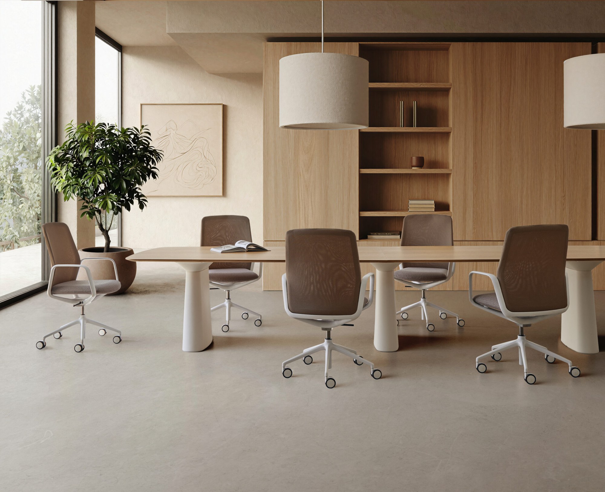 Fauteuil de réunion Exa par Inclass, résille ou tapissé, 2 piétements fauteuil de réunion Inclass Exa autour de la grande table ovale dans un bureau de direction