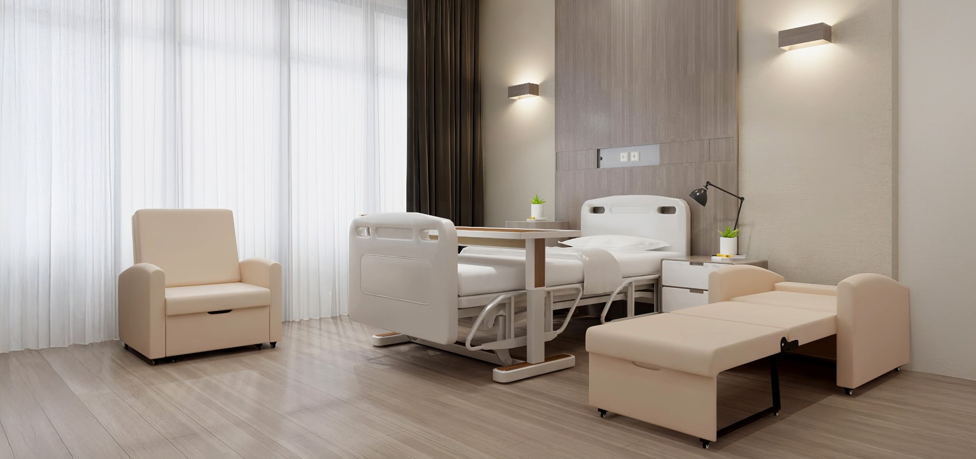 Fauteuil Lit Accompagnant 1 ou 2 Places, Couchage Intégré Fauteuil lit accompagnant dans une chambre d'EHPAD avec lit médicalisé