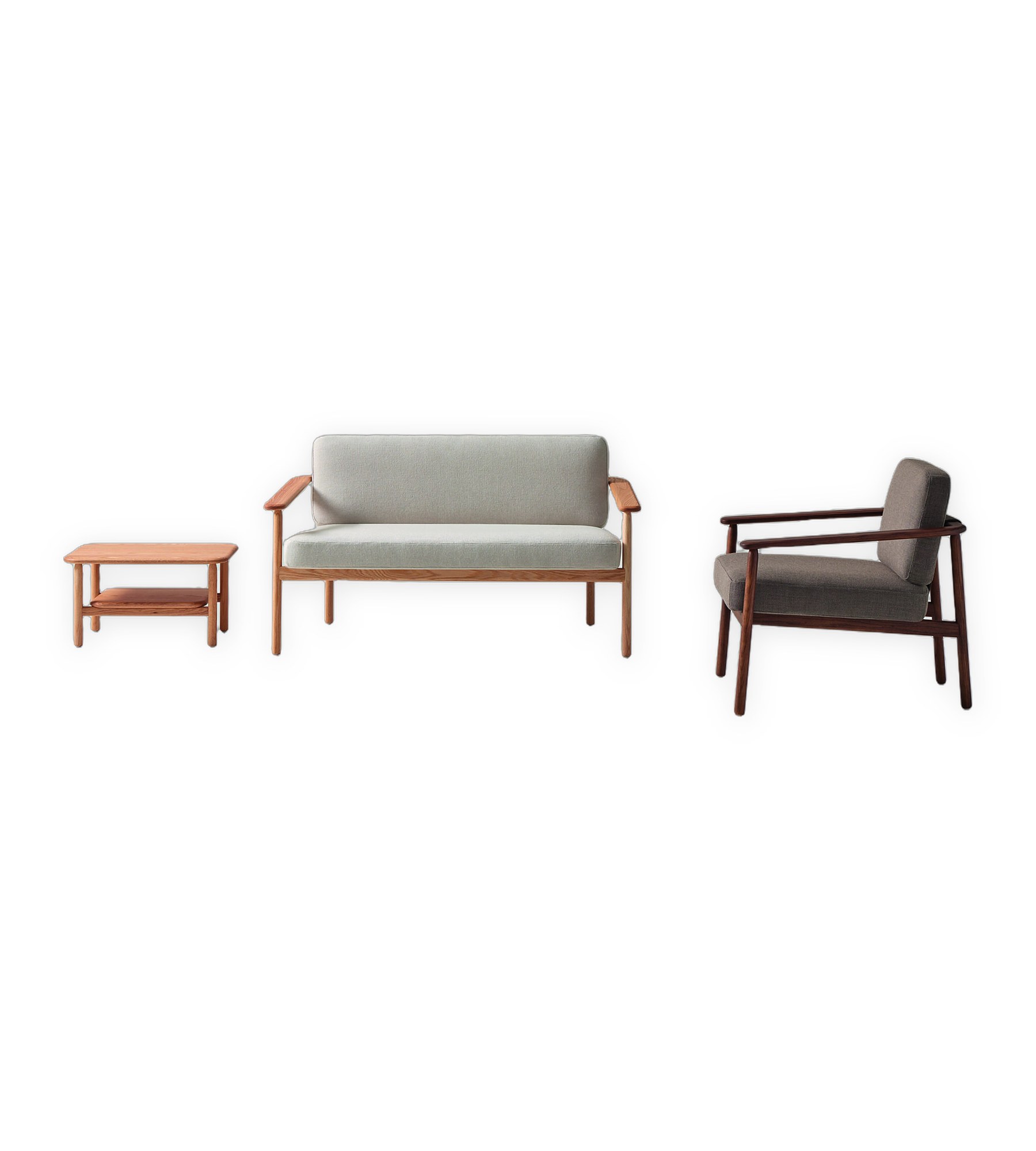 Fauteuil lounge bois Wudi par Inclass, design Francesc Rifé fauteuil lounge bois Inclass Wudi, fauteuil, canapé et table basse sur fond blanc