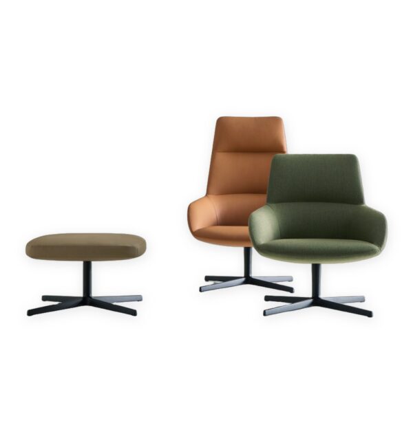 fauteuil lounge hôtel Inclass Dunas Lounge, deux fauteuils et ottoman sur fond blanc