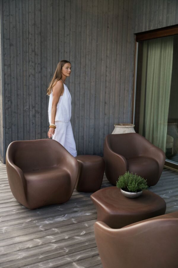 fauteuil Reborn Slide ecoBirdy, terrasse bois