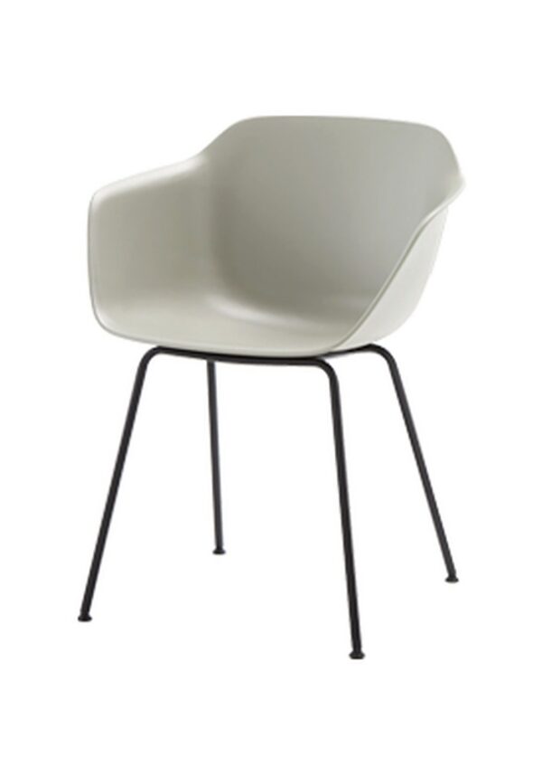 fauteuil restaurant Inclass Taia gris clair sur 4 pieds acier, fond blanc