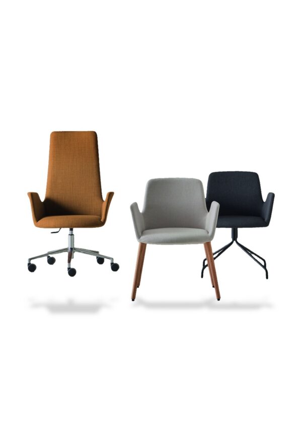 fauteuil de réunion Inclass Altea gris sur quatre pieds, fond blanc