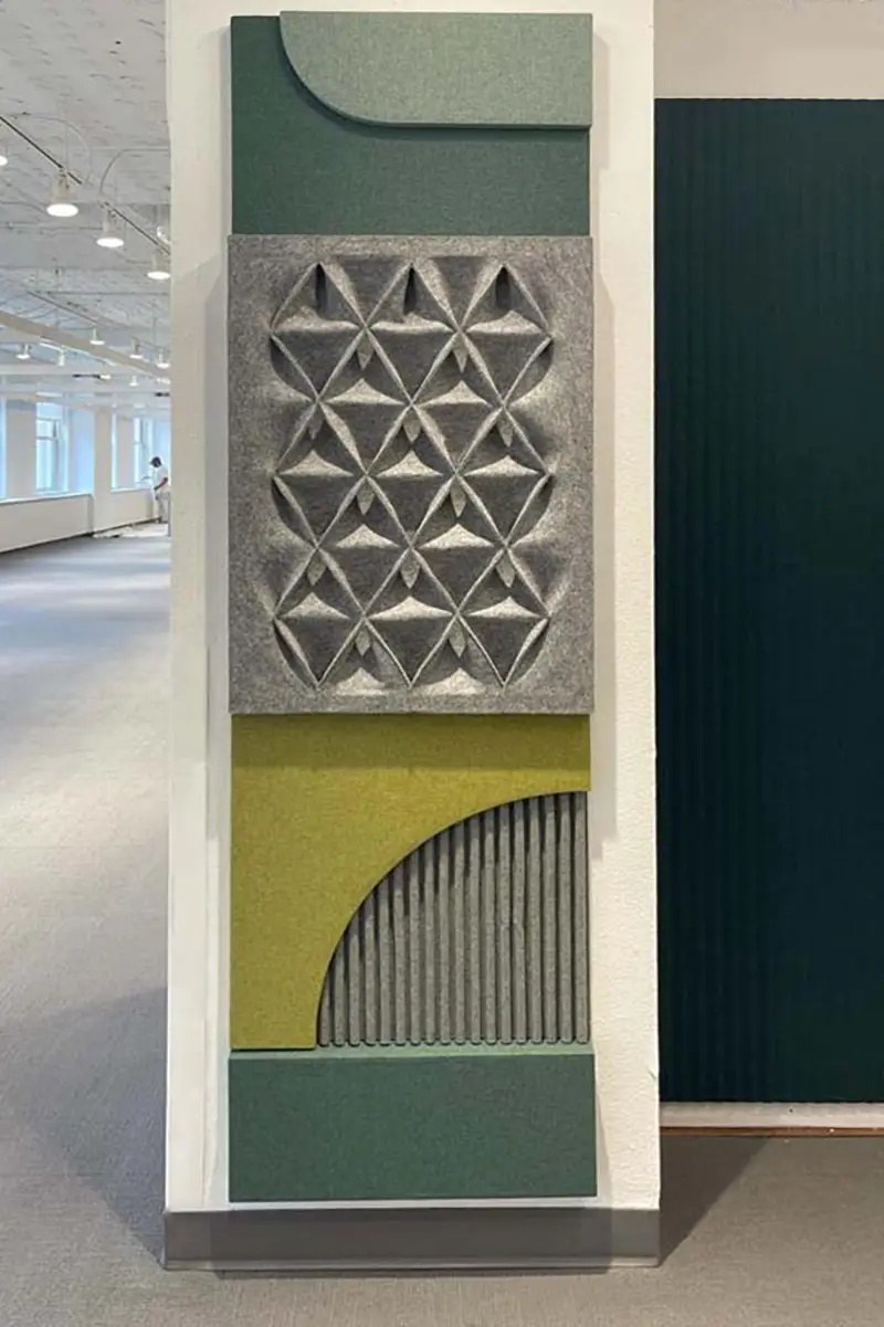 Feutre acoustique piqué Playfelt par Slalom, motif de losanges feutre acoustique piqué Slalom Playfelt gris dans une composition murale