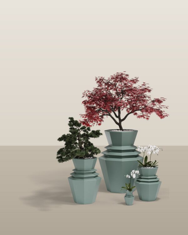 grand pot extérieur design Hinoki Vondom, pots en situation sur une terrasse