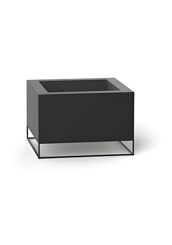jardinière carrée extérieur Vela basse en polyéthylène noir sur piètement métal