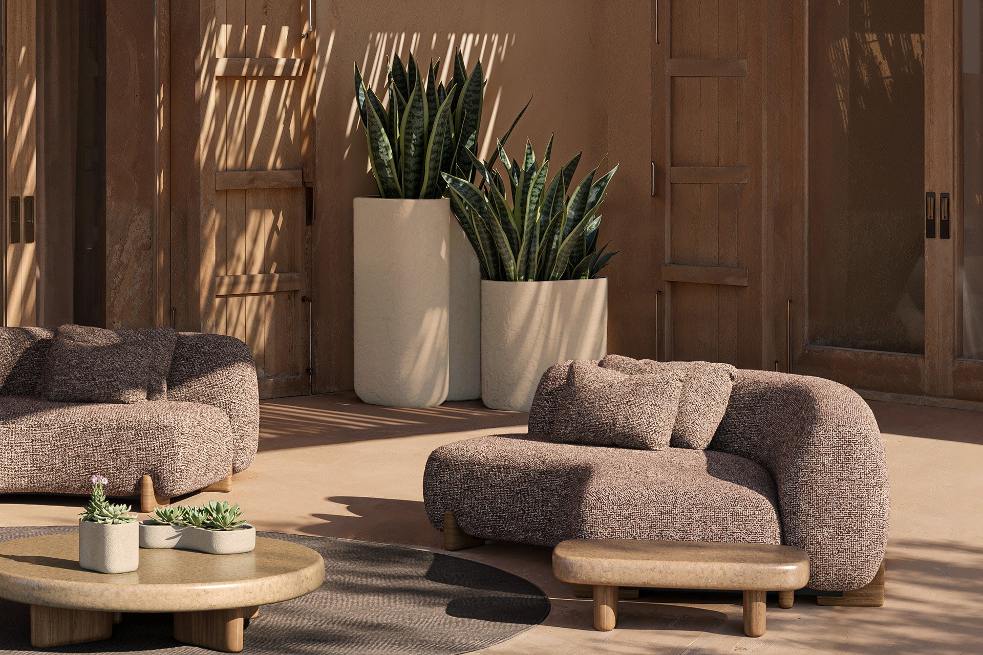 Jardinière Milos en polyéthylène au design contemporain par Jean-Marie Massaud x Vondom jardinière Milos Vondom en situation, photo d'ambiance