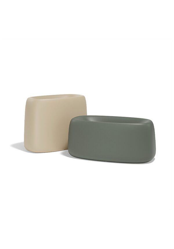 jardinière rectangulaire extérieur Vondom beige et vert en duo sur fond blanc