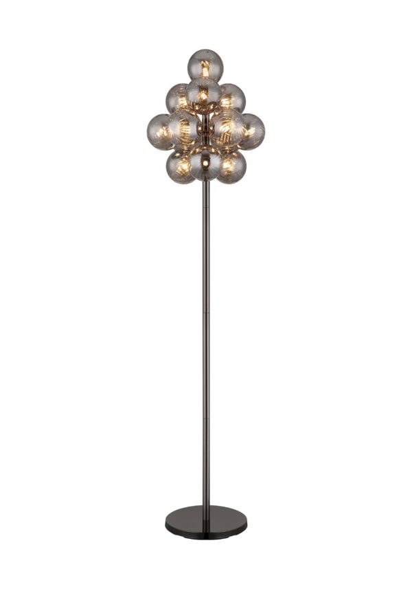 lampadaire 13 boules de verre, version fumé sur mât gunmetal, fond blanc