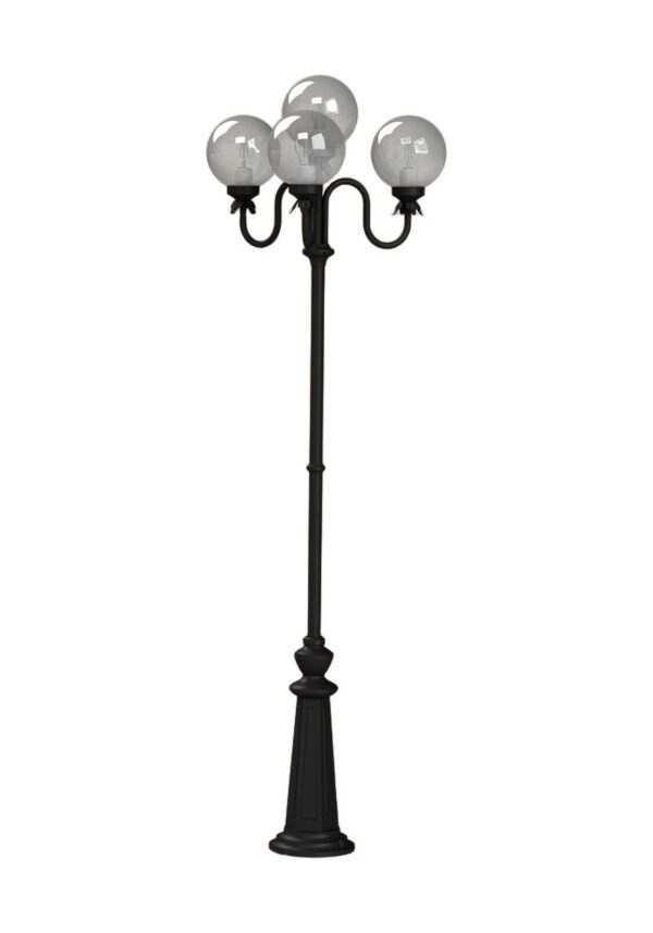 lampadaire 4 globes Moon à globes fumés en aluminium noir foncé, rendu sur fond blanc