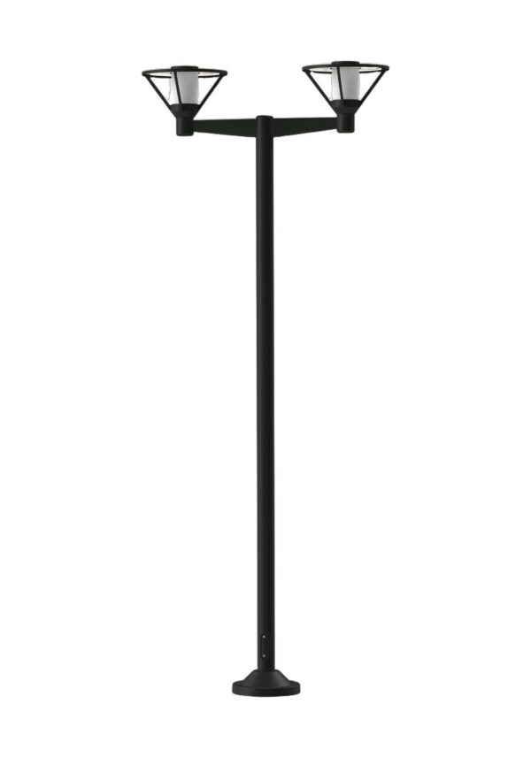 lampadaire Bermude à 2 têtes en aluminium gris anthracite avec verre dépoli, rendu sur fond blanc