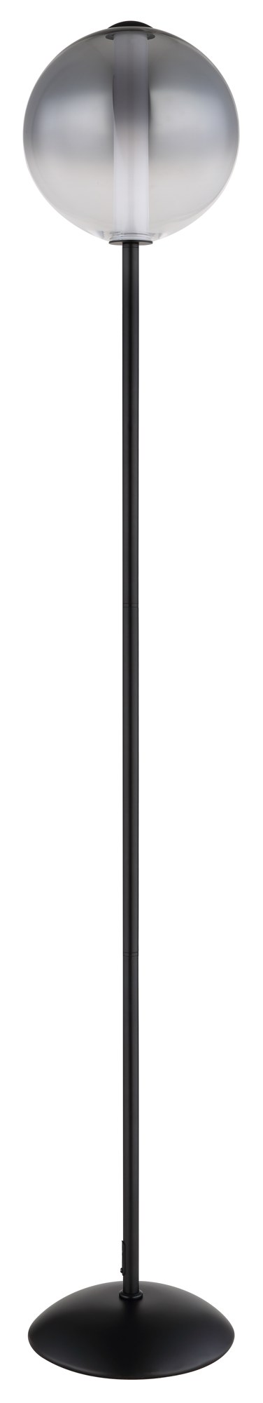 Lampadaire boule verre fumé noir, LED 3000 K, hauteur 152 cm lampadaire boule verre fumé éteint, verre fumé dégradé sur fond blanc