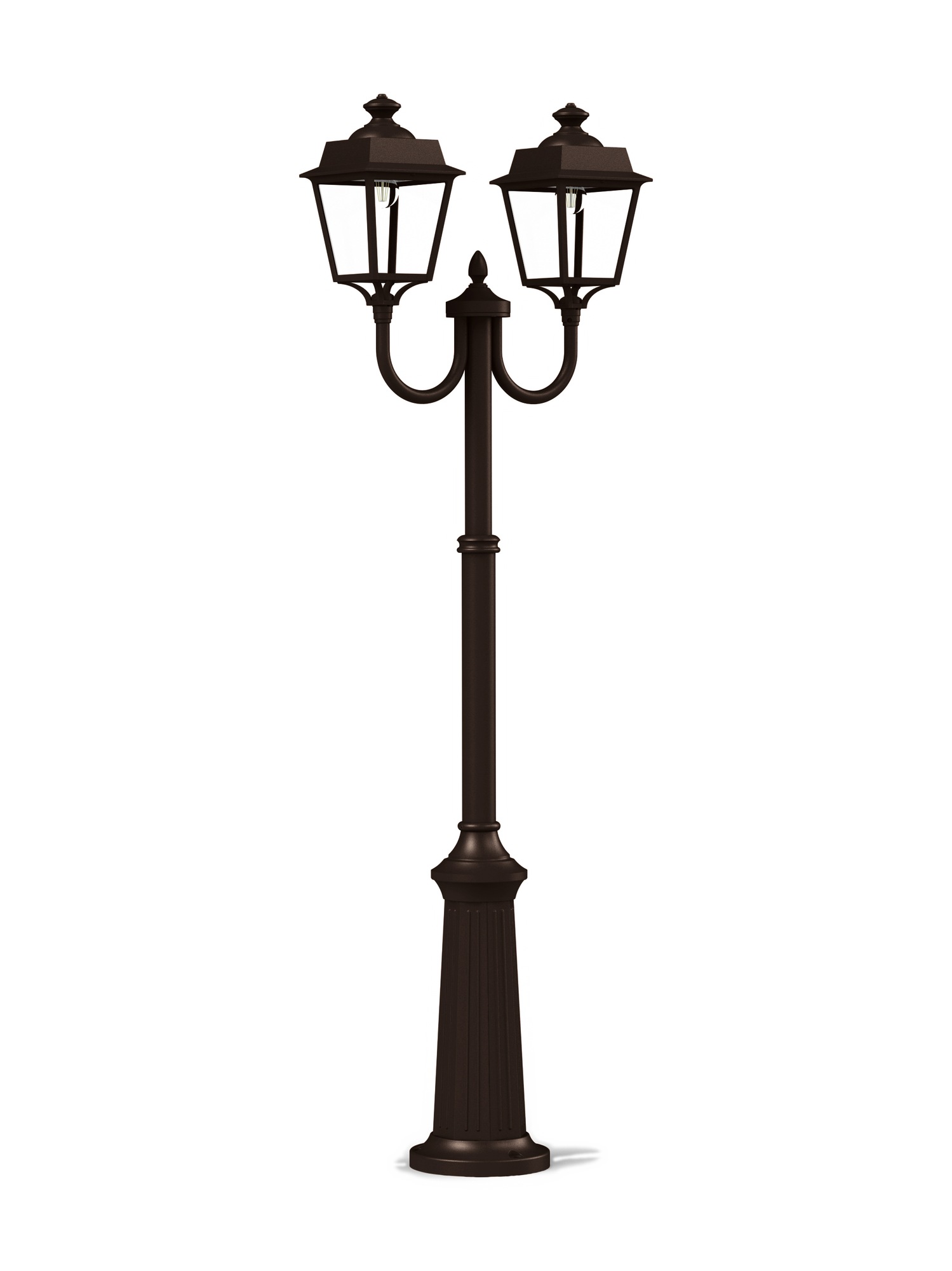 Lampadaire double Place des Vosges Évolution par Roger Pradier lampadaire double Place des Vosges Évolution finition rouille à deux lanternes, rendu sur fond blanc