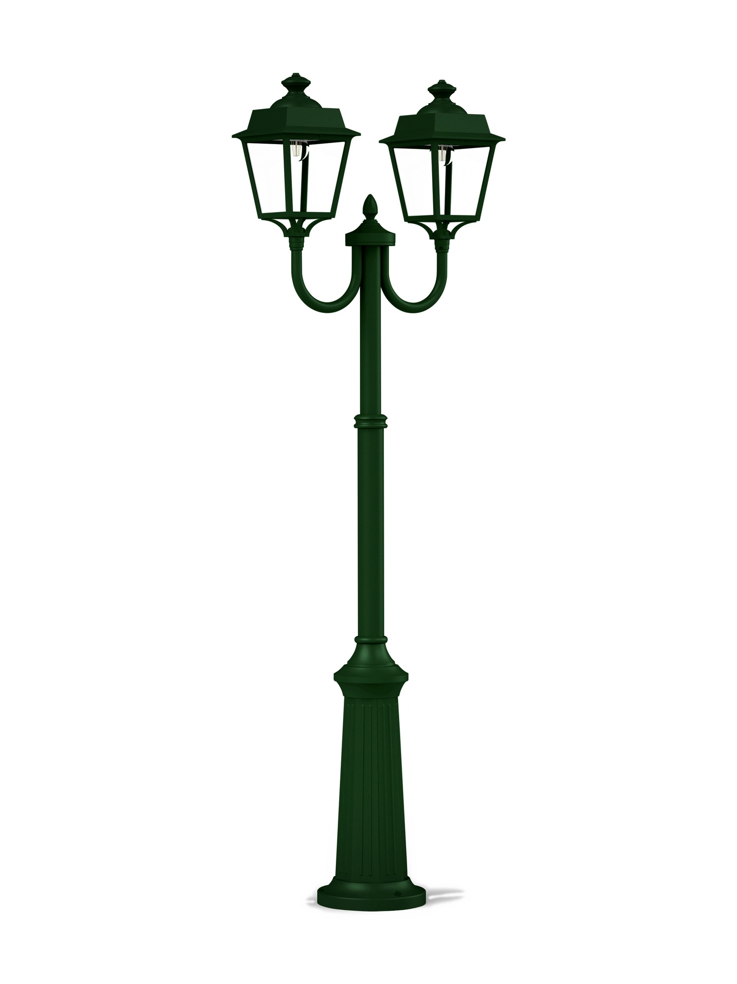 Lampadaire double Place des Vosges Évolution par Roger Pradier lampadaire double Place des Vosges Évolution vert anglais à deux lanternes, rendu sur fond blanc