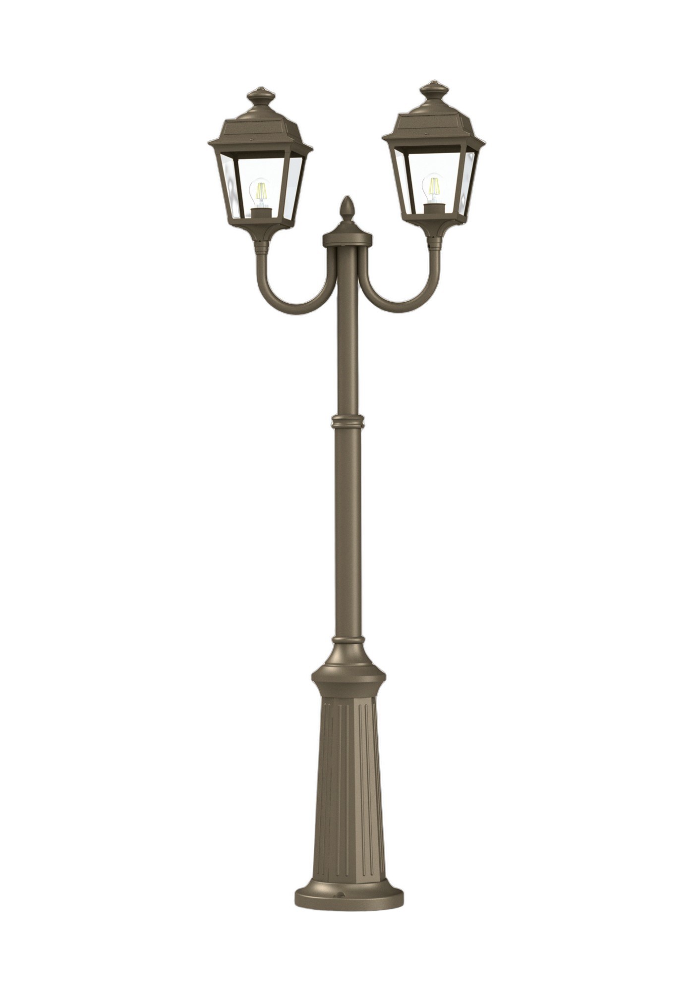 Lampadaire double Place des Vosges Tradition, Roger Pradier lampadaire double Place des Vosges Tradition en aluminium teinte grès, rendu sur fond blanc