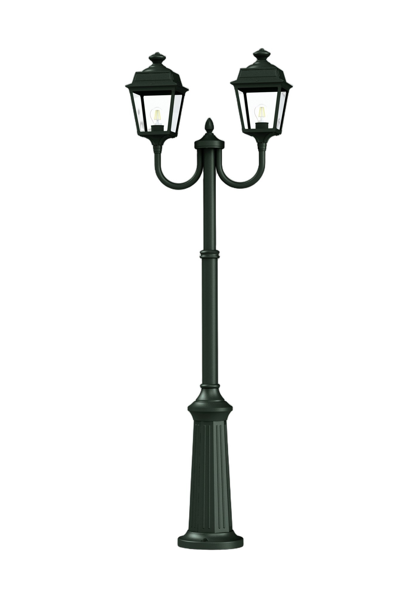 Lampadaire double Place des Vosges Tradition, Roger Pradier lampadaire double Place des Vosges Tradition en aluminium gris ardoise, rendu sur fond blanc