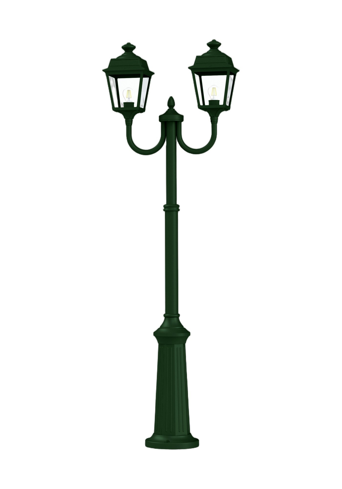 Lampadaire double Place des Vosges Tradition, Roger Pradier lampadaire double Place des Vosges Tradition en aluminium vert anglais, rendu sur fond blanc
