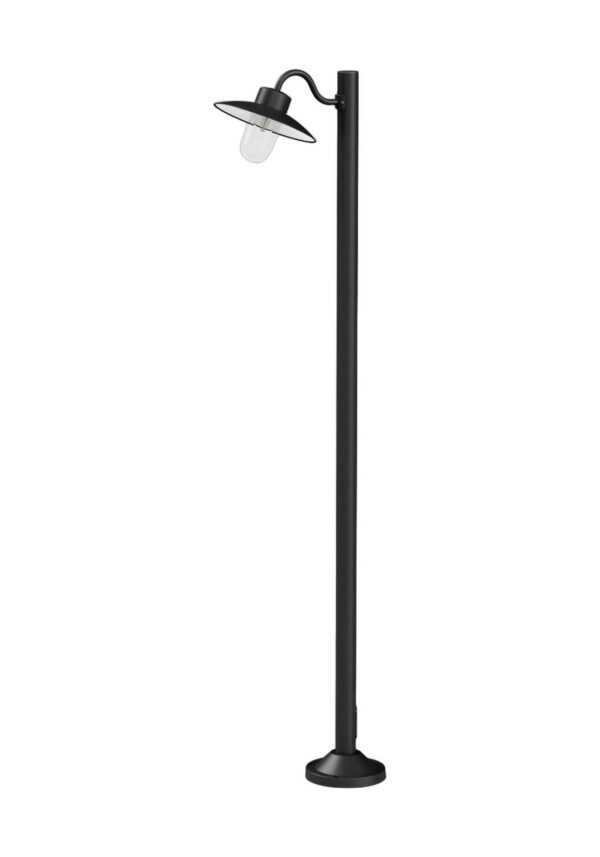 lampadaire extérieur Belcour une tête en aluminium noir foncé avec verre clair, rendu sur fond blanc
