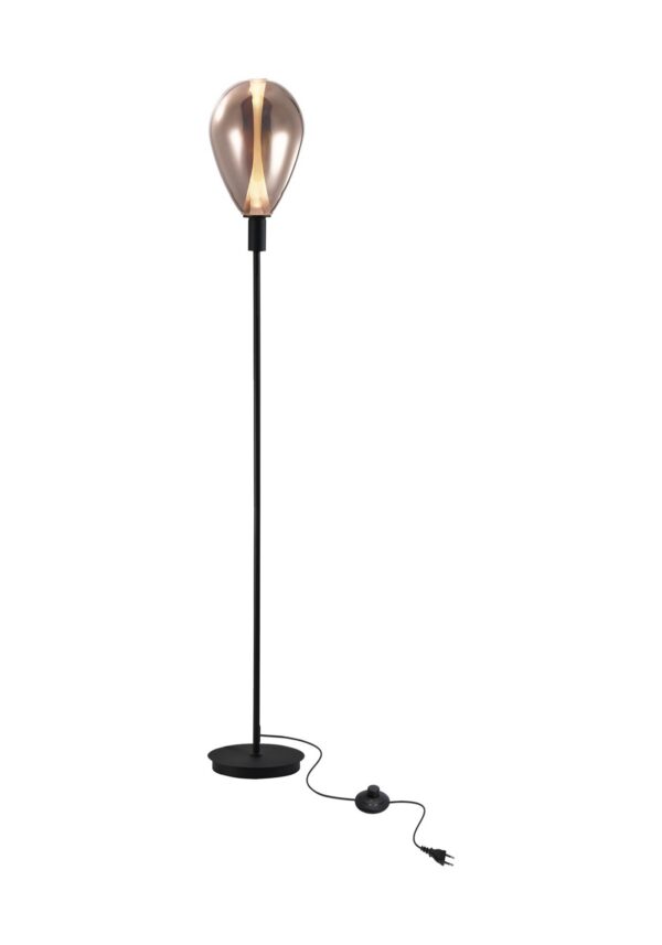 lampadaire fin en verre fumé cuivré sur fond blanc