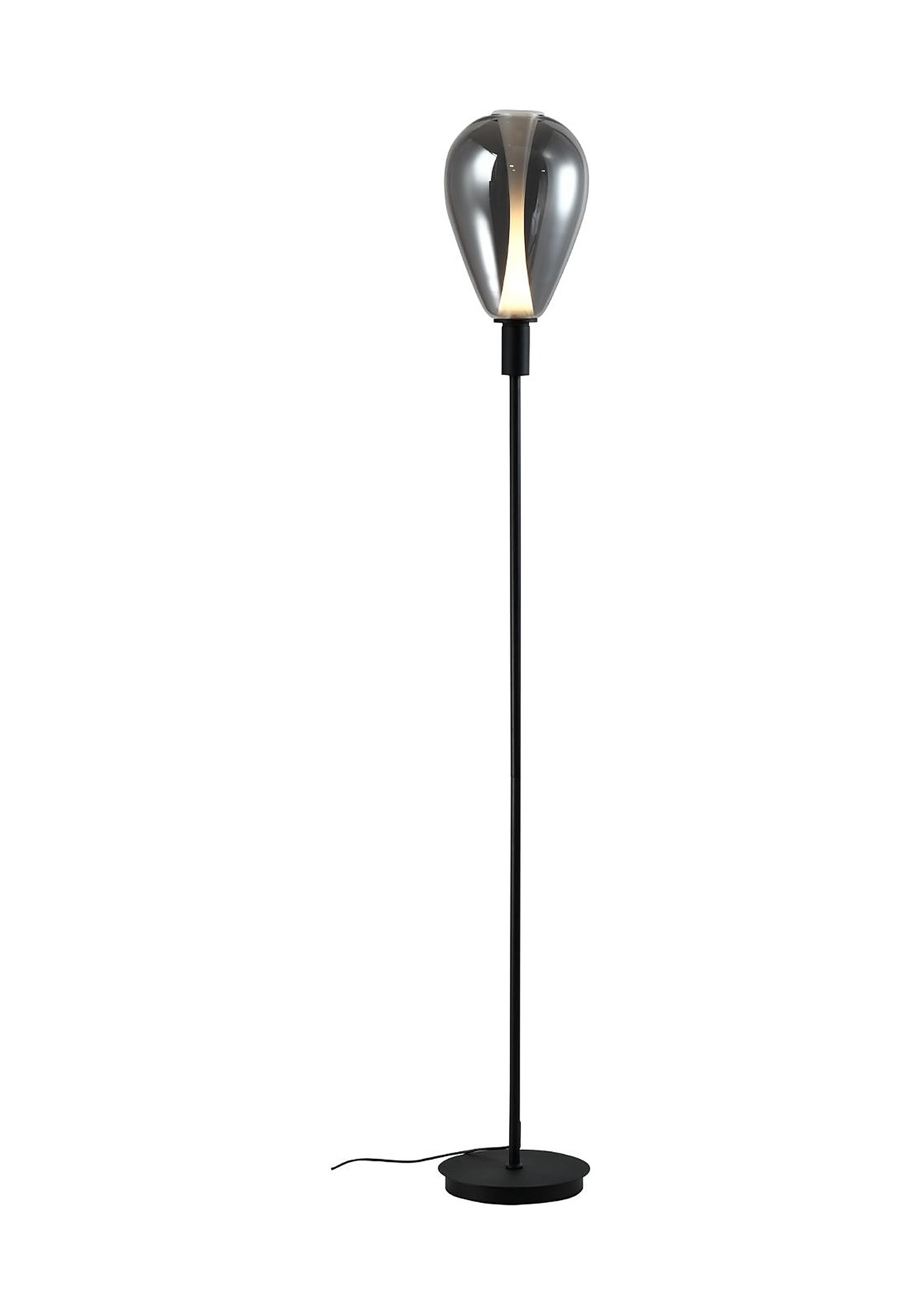 Lampadaire fin en verre fumé ou cuivré, pied noir, 165 cm, G9 lampadaire fin en verre fumé fumé sur fond blanc