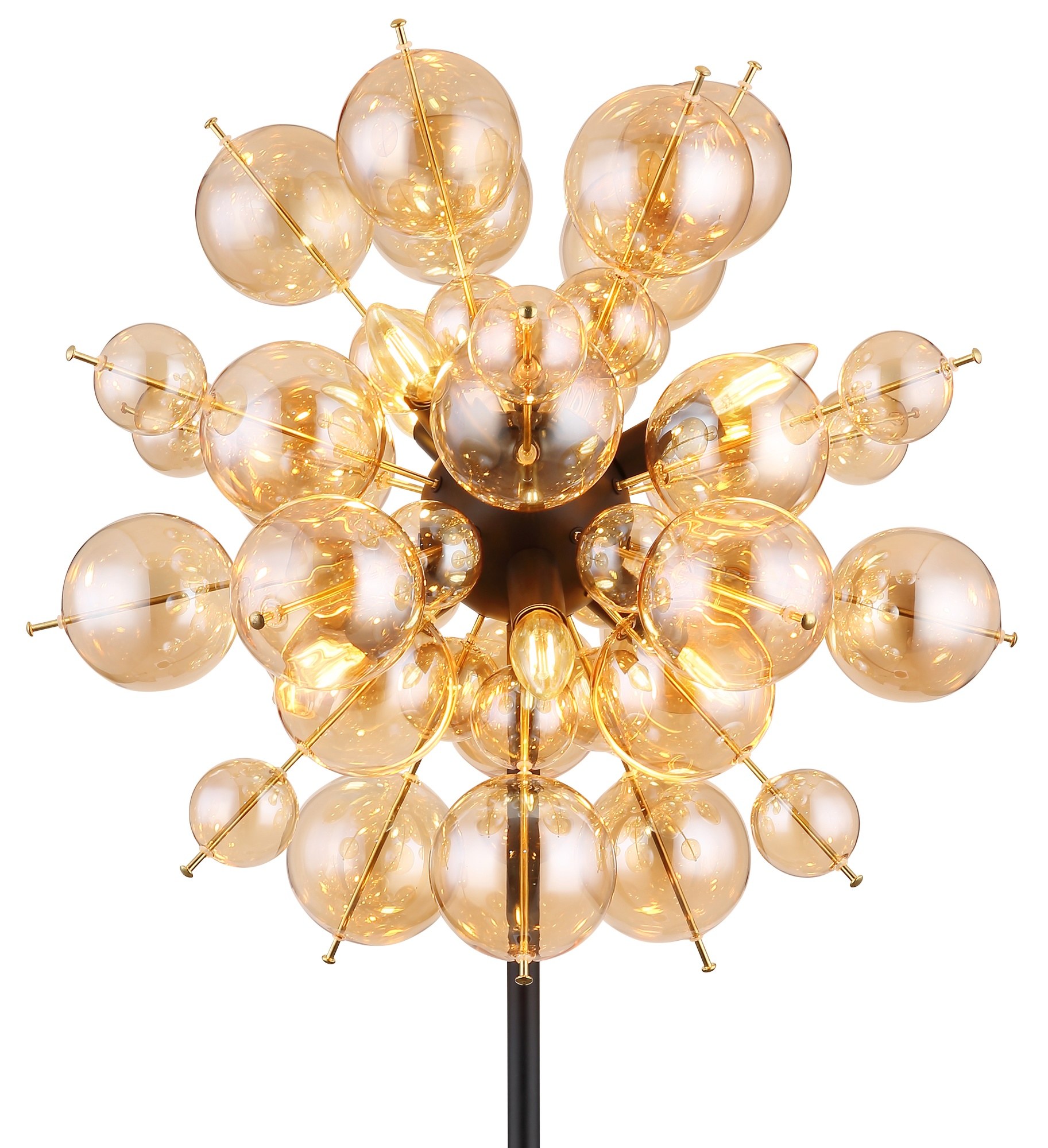 Lampadaire grappe de boules de verre ambre, fumé ou opale lampadaire grappe de boules de verre, gros plan sur la tête de boules de verre ambre