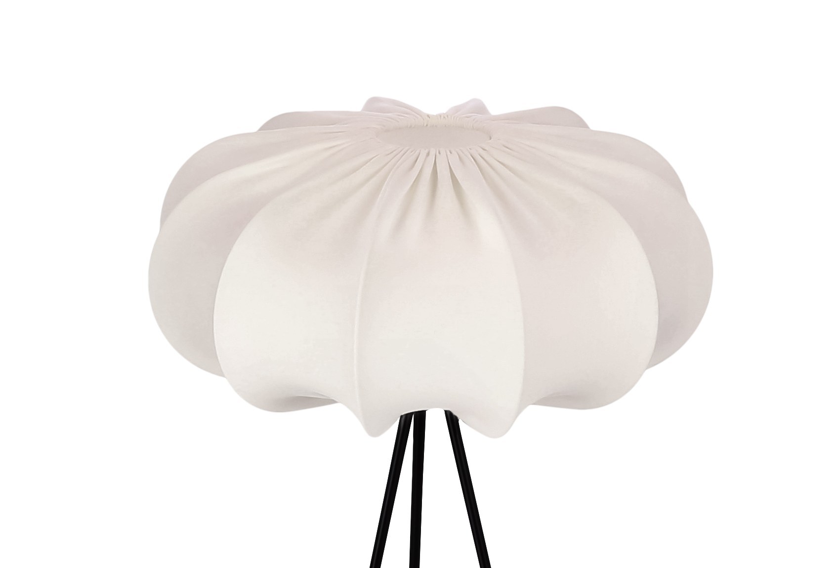 Lampadaire japandi à abat-jour en tissu crème sur trépied noir, 147 cm lampadaire japandi détail de l abat-jour crème plissé