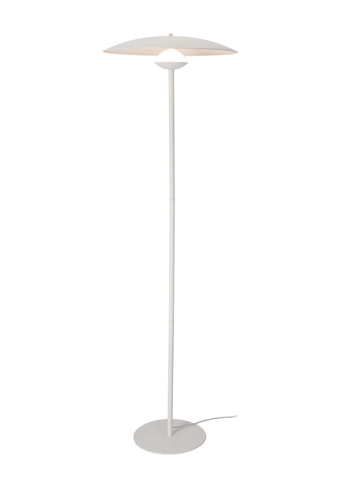 Lampadaire LED blanc à disque en métal, style scandinave, 140 cm lampadaire LED blanc à disque allumé, fond blanc