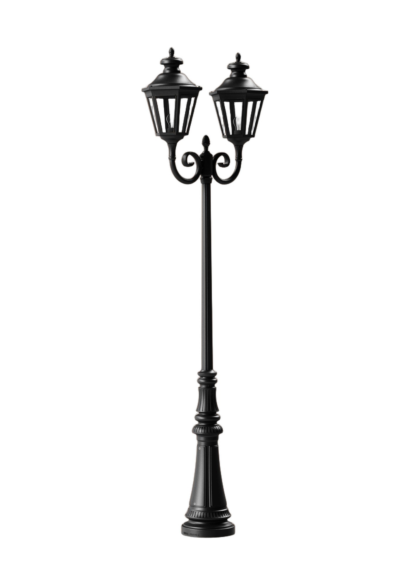 Lampadaire Louis XIII en aluminium et verre par Roger Pradier lampadaire Louis XIII 2 têtes en aluminium noir foncé, rendu sur fond blanc