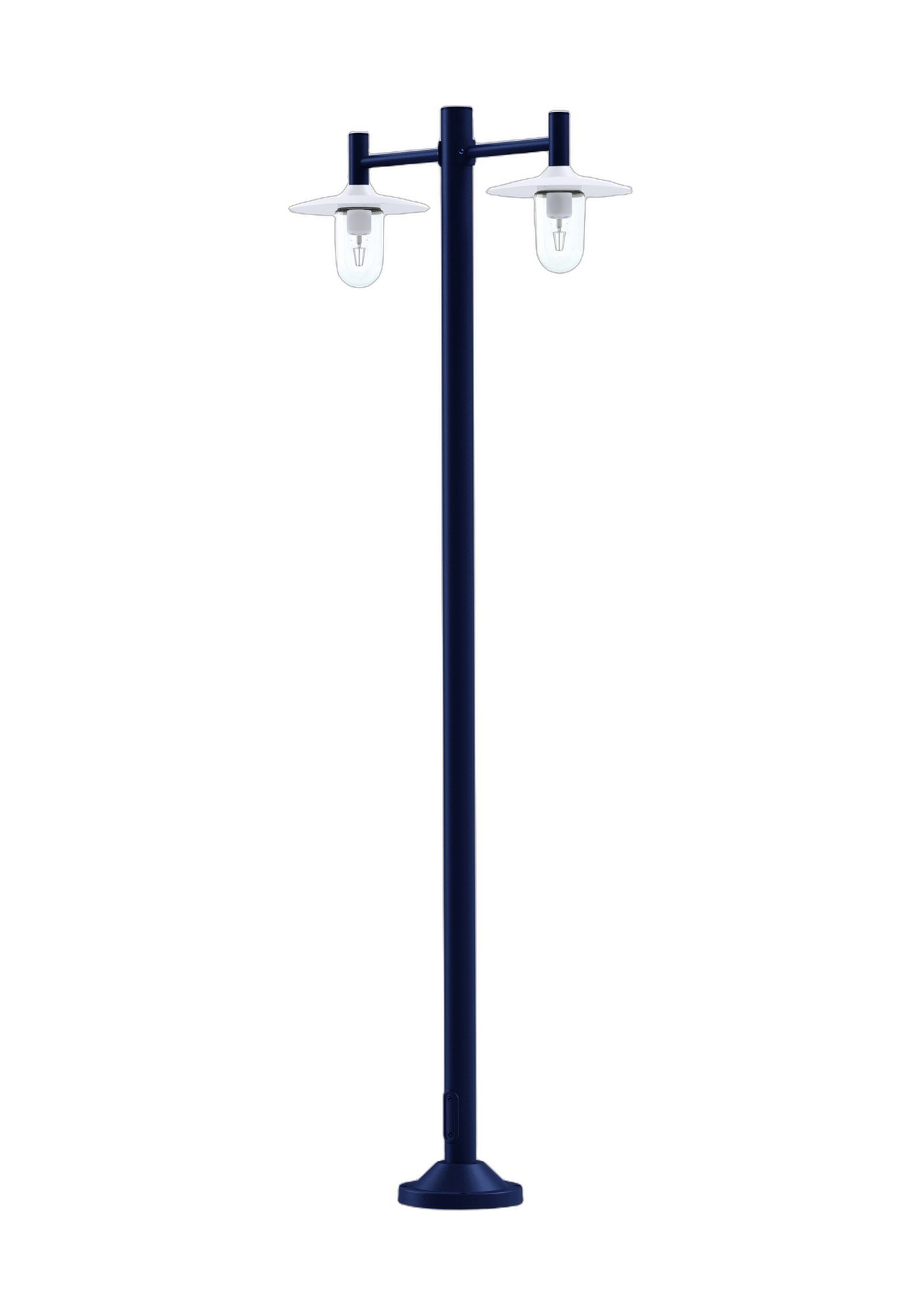 Lampadaire Montana 2 têtes en aluminium par Roger Pradier lampadaire Montana à mât bleu acier avec deux têtes, rendu sur fond blanc