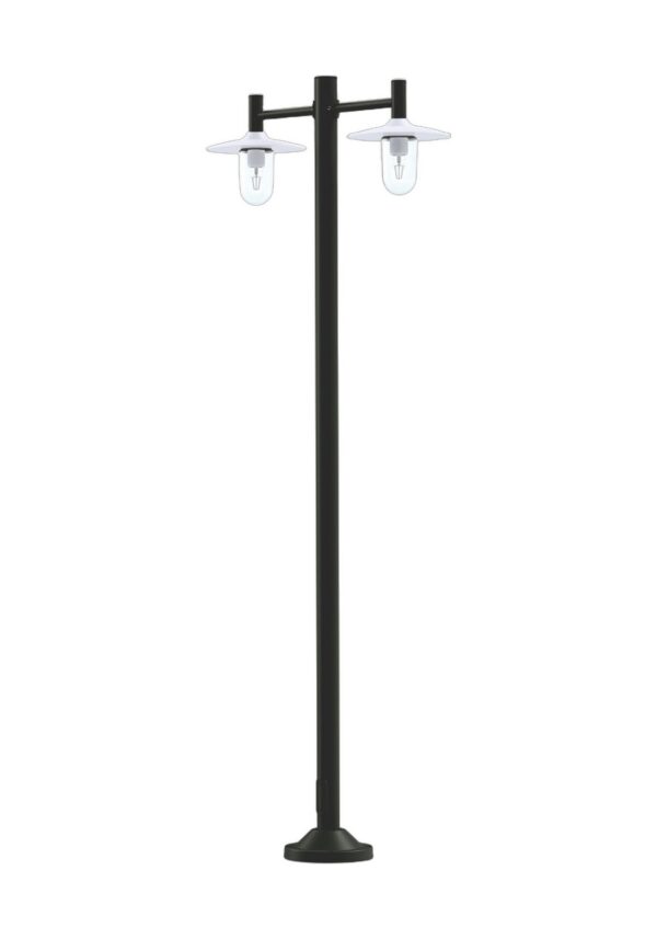 lampadaire Montana à mât gris noir avec deux dômes blancs et verres clairs, rendu sur fond blanc