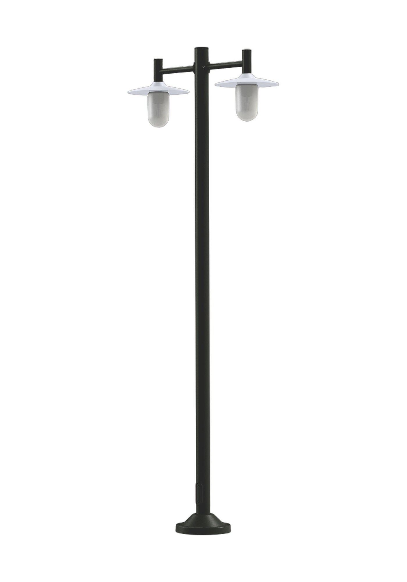 Lampadaire Montana 2 têtes en aluminium par Roger Pradier lampadaire Montana à mât gris noir avec verres dépolis, rendu sur fond blanc
