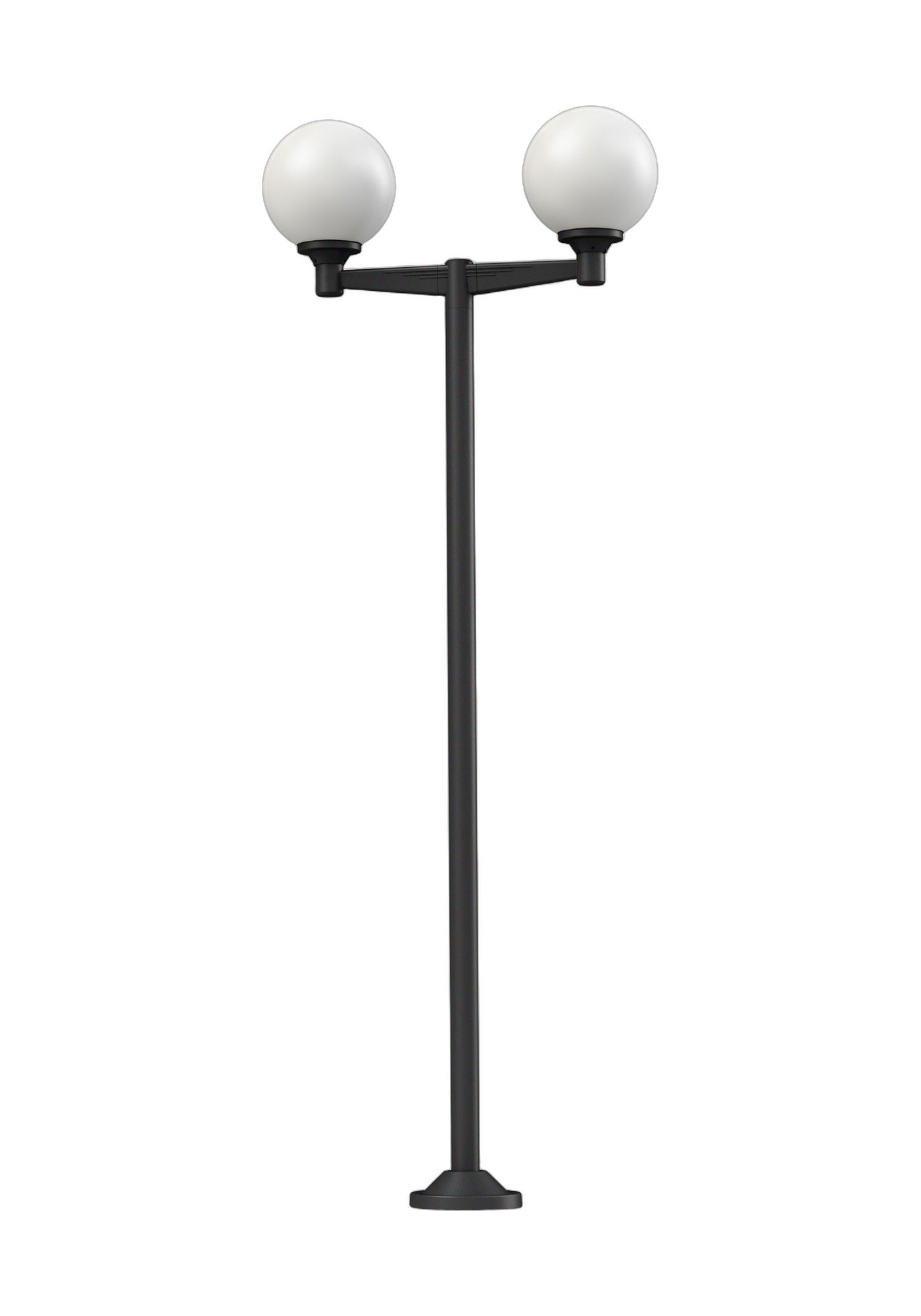 Lampadaire Moon globe 300 mm par Roger Pradier, 1 ou 2 globes lampadaire Moon globe 300 mm N° 12 à deux globes opale en aluminium noir foncé, rendu sur fond blanc