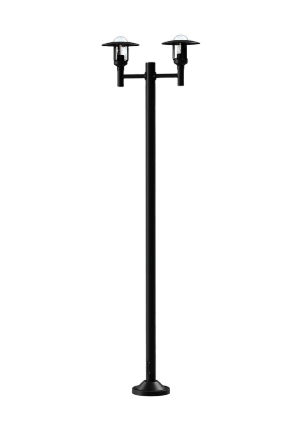 lampadaire Newpark à 2 têtes en aluminium noir foncé avec verre clair, rendu sur fond blanc