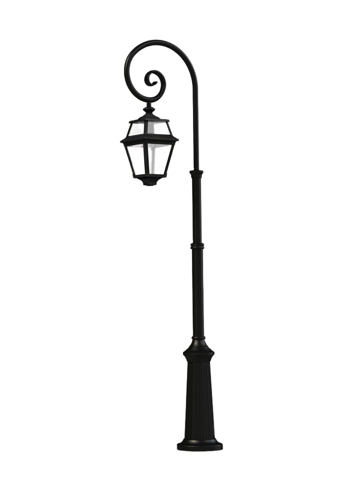 Lampadaire lanterne Place des Vosges 2 par Roger Pradier lampadaire Place des Vosges 2 mât à crosse en aluminium noir foncé, rendu sur fond blanc