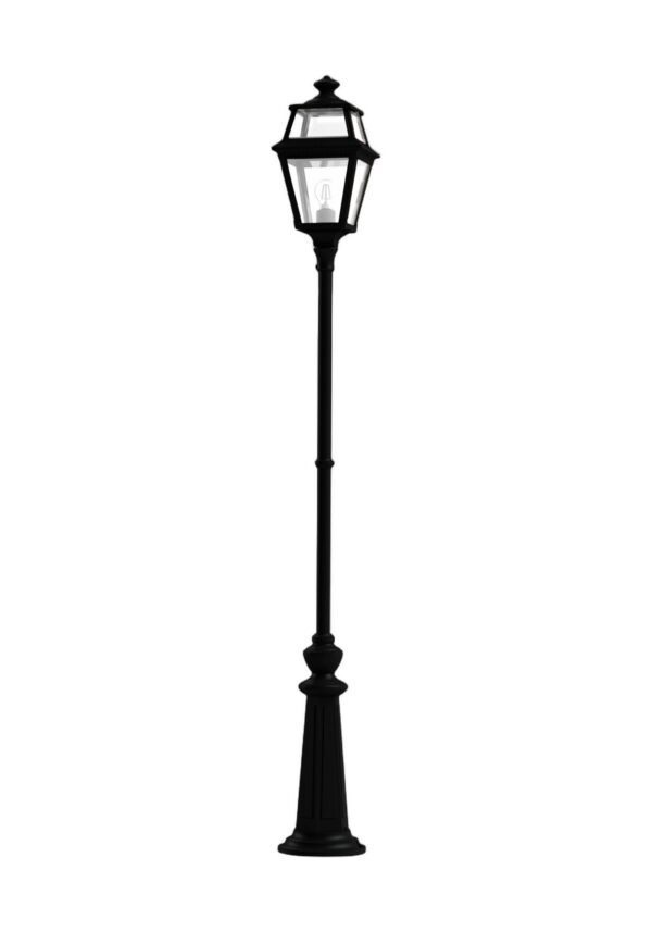 lampadaire Place des Vosges 2 mât droit en aluminium noir foncé, rendu sur fond blanc
