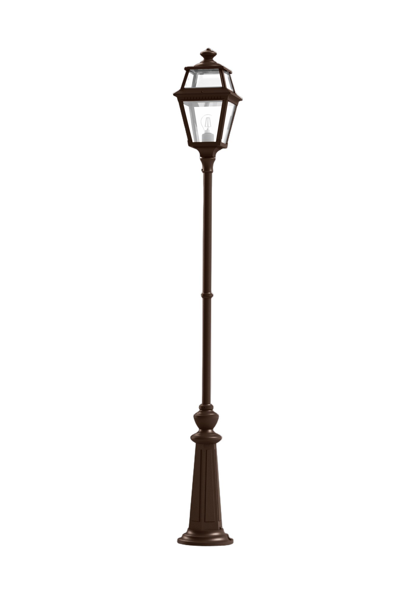 Lampadaire lanterne Place des Vosges 2 par Roger Pradier lampadaire Place des Vosges 2 mât droit en aluminium teinte rouille, rendu sur fond blanc