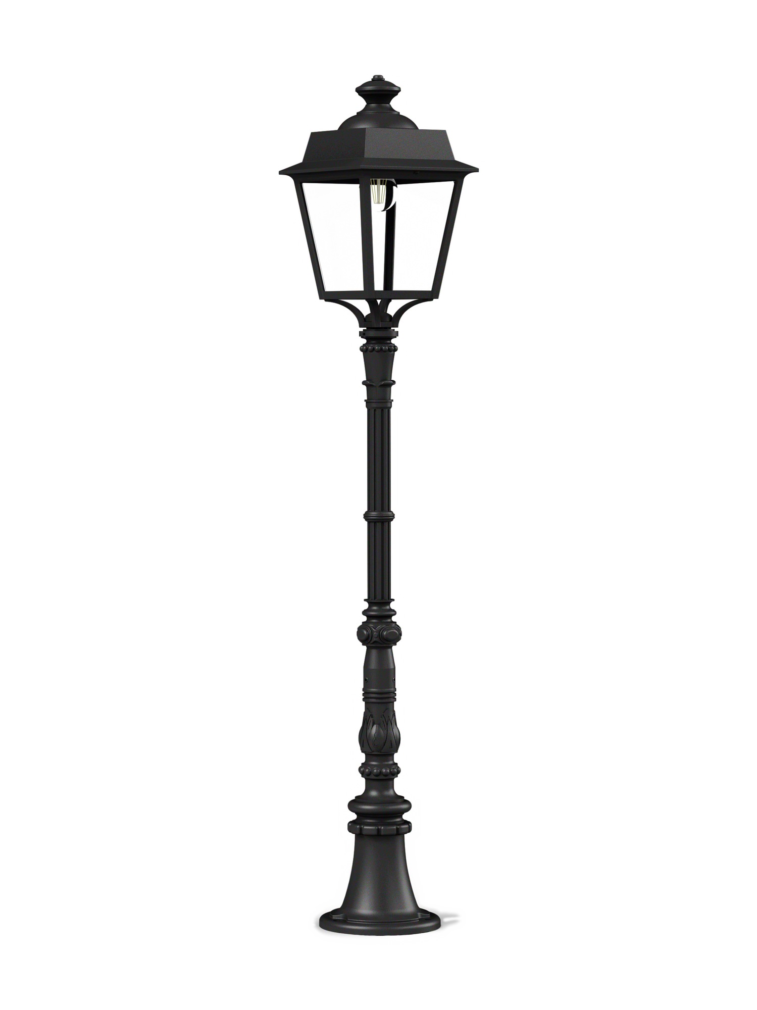 Lampadaire Place des Vosges Évolution en aluminium par Roger Pradier lampadaire Place des Vosges Évolution colonne ornée noire, rendu sur fond blanc