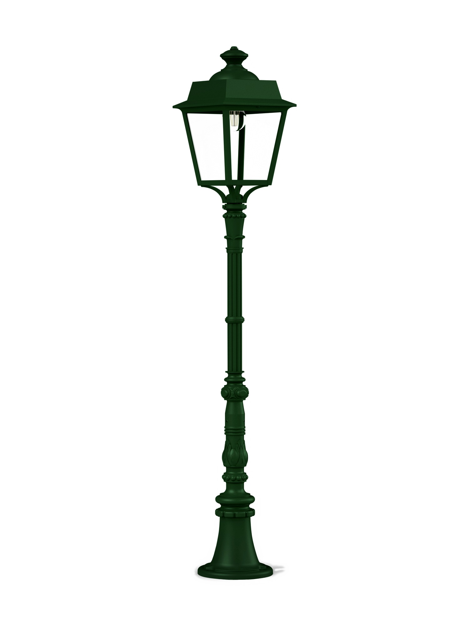Lampadaire Place des Vosges Évolution en aluminium par Roger Pradier lampadaire Place des Vosges Évolution colonne ornée vert anglais, rendu sur fond blanc