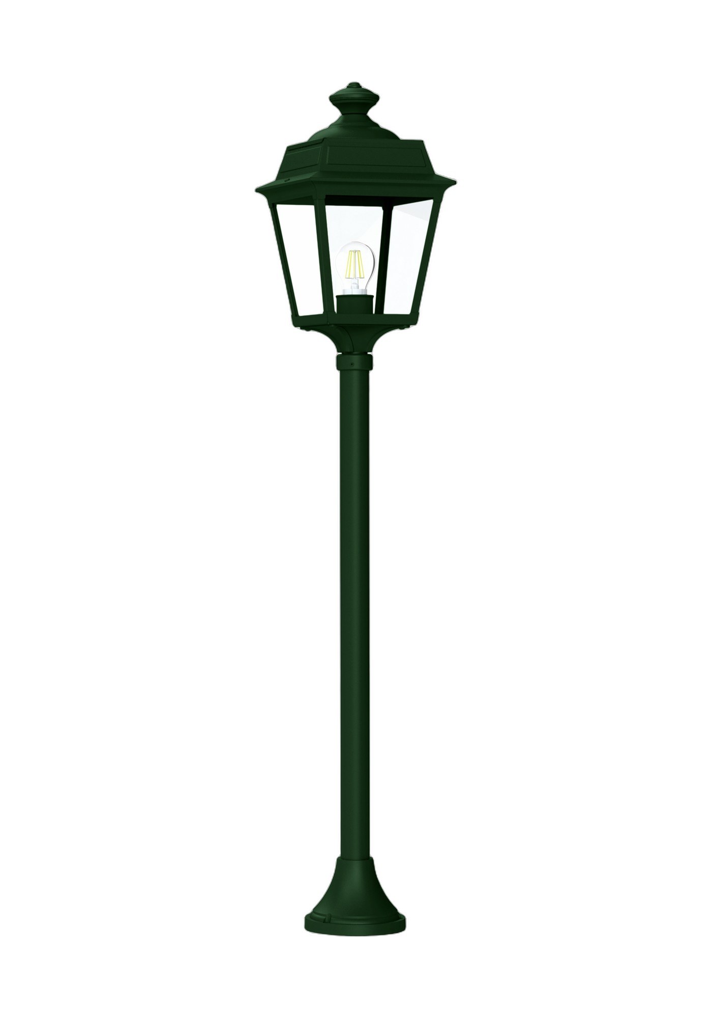 Lampadaire Place des Vosges Tradition par Roger Pradier lampadaire Place des Vosges Tradition colonne lisse en aluminium vert anglais avec verre clair, rendu sur fond blanc