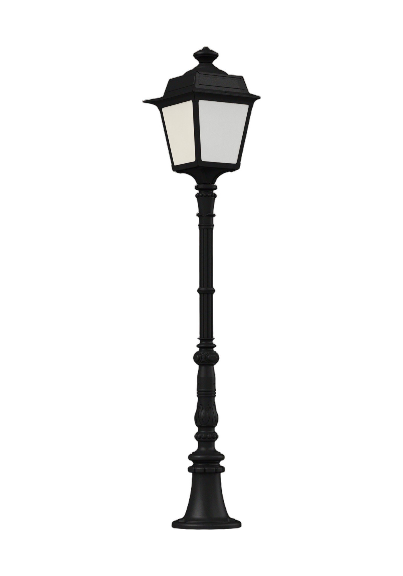 Lampadaire Place des Vosges Tradition par Roger Pradier lampadaire Place des Vosges Tradition colonne ornée avec verre opale, rendu sur fond blanc
