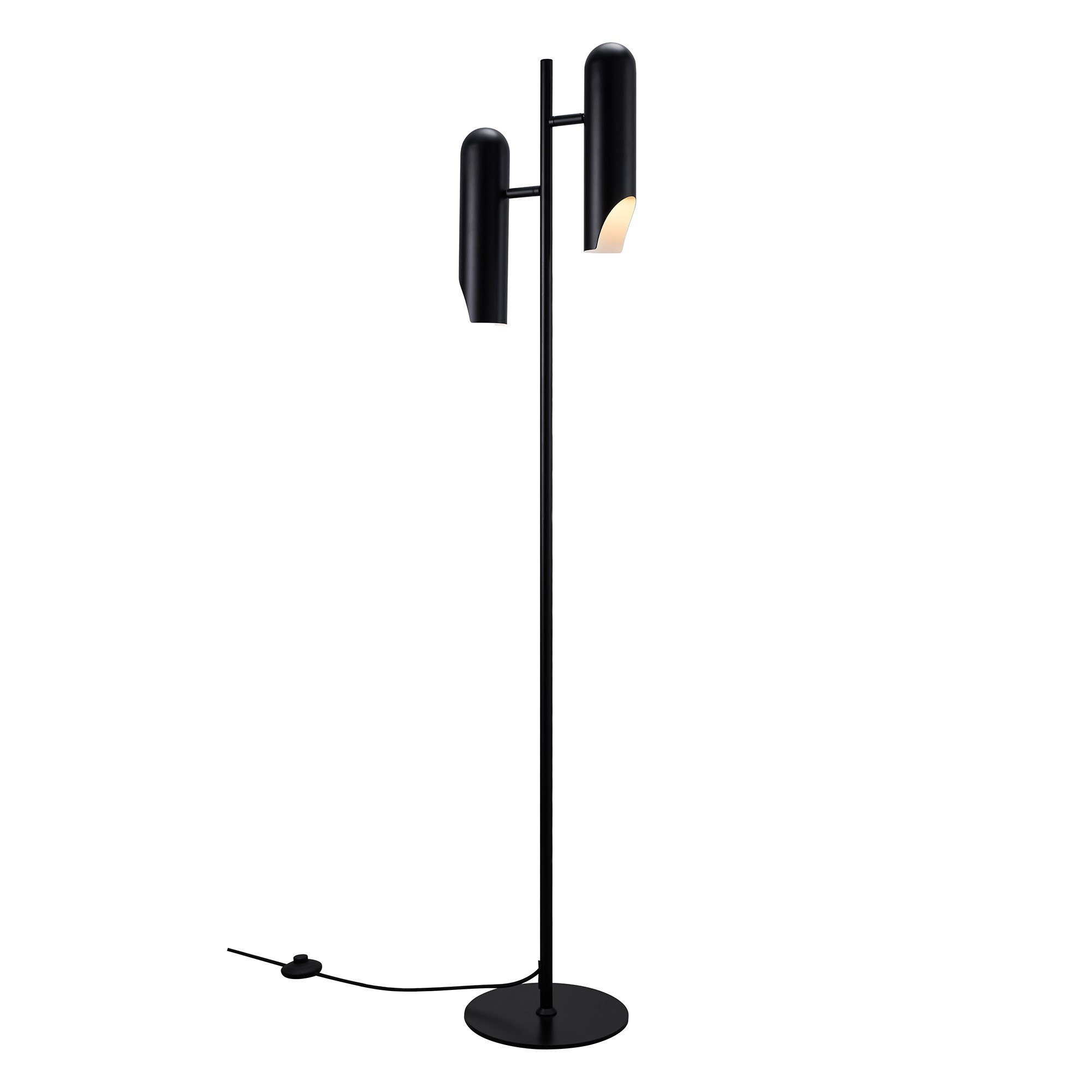 Lampadaire Rochelle noir à deux spots orientables par Design For The People lampadaire Rochelle noir, vue de face des deux spots