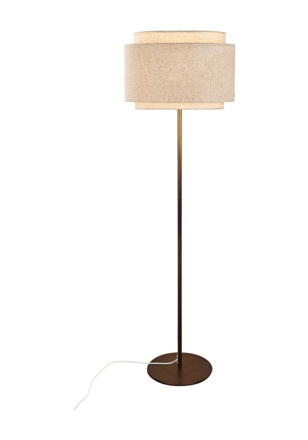 lampadaire Takai en lin beige et laiton bruni sur fond blanc
