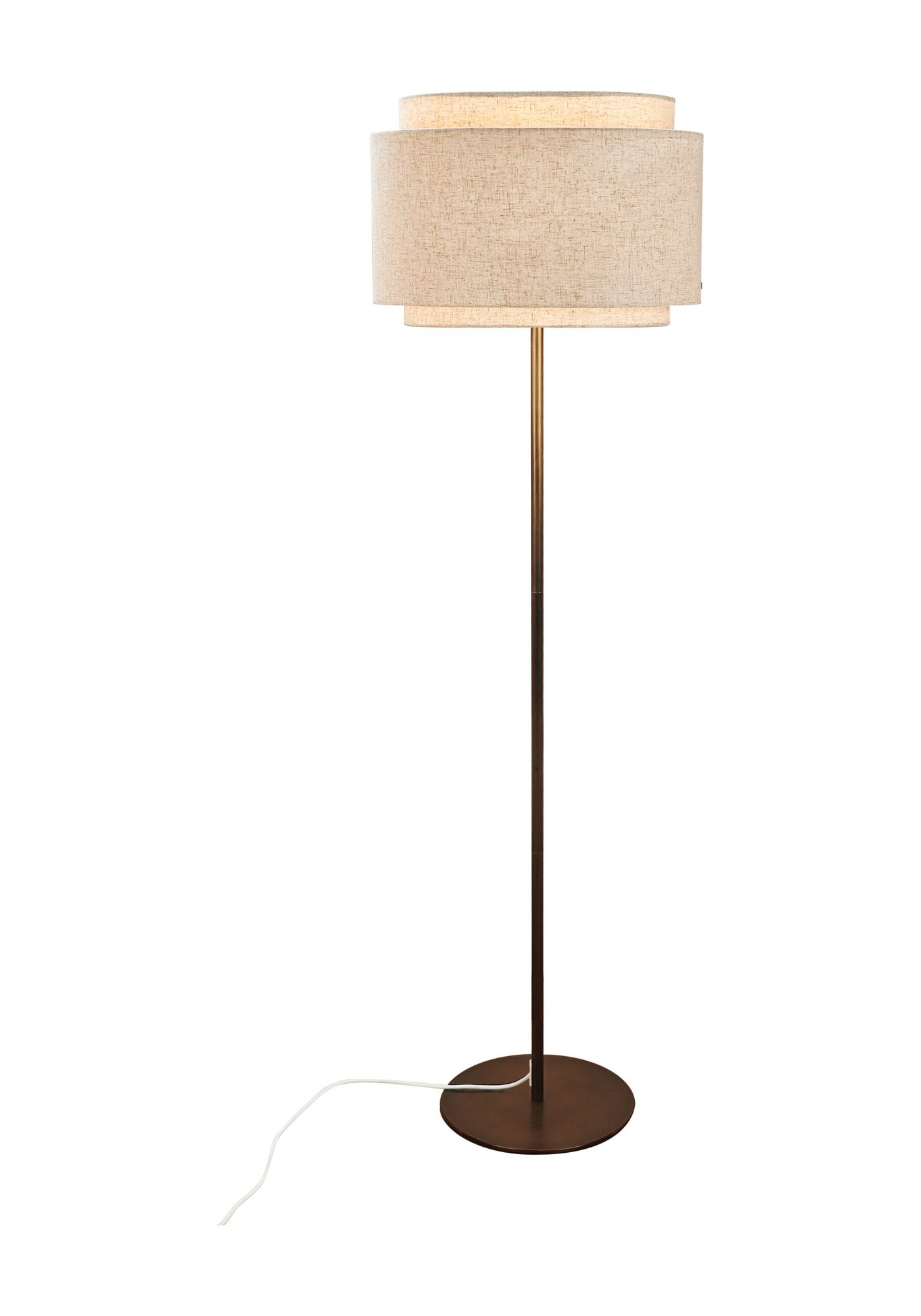 Lampadaire Takai en lin beige et base en laiton bruni par Design For The People lampadaire Takai en lin beige et laiton bruni sur fond blanc